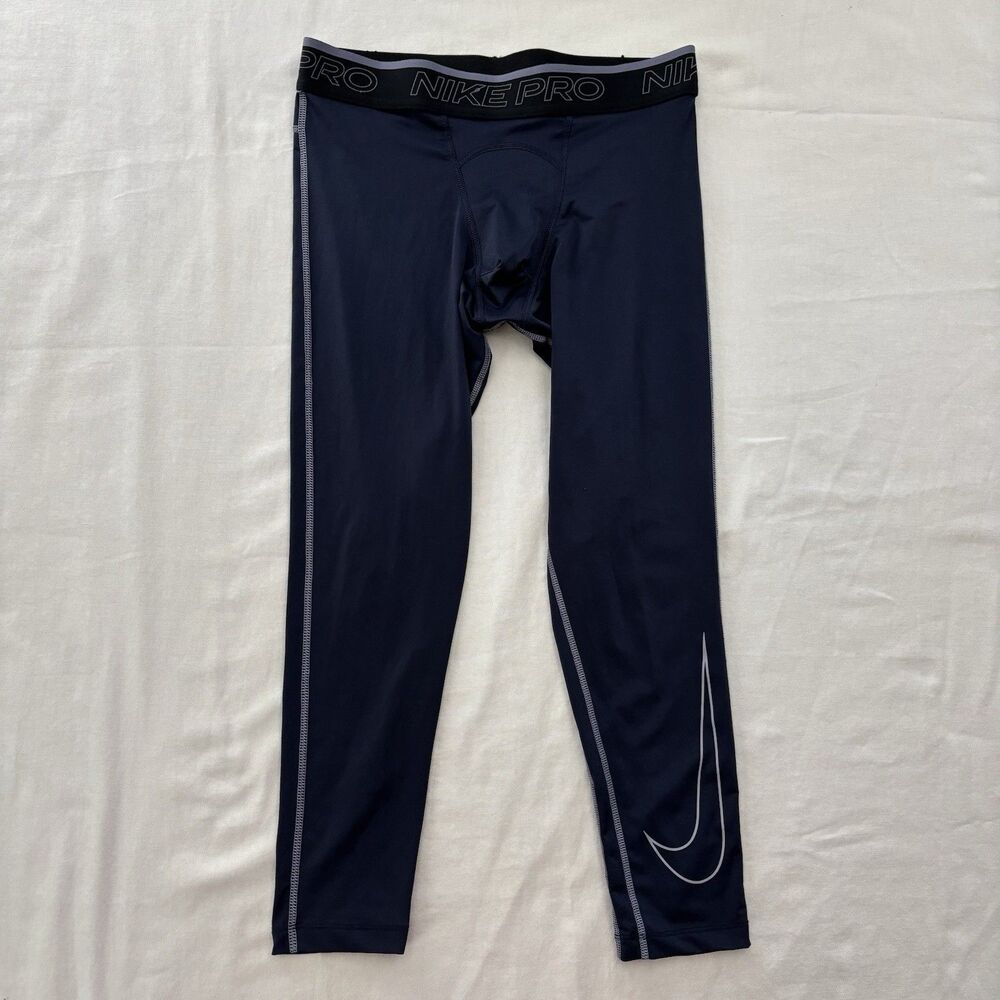 Nike Pro Tights Mens L Blue Dri-Fit 3/4 Training Compression Gym Sporty